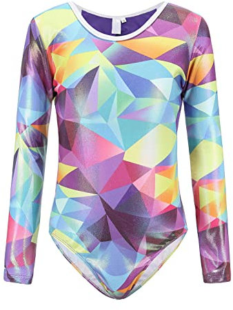 SEAUR - Turnanzug Mädchen Gymnastikanzug Langarm Kinder Trikot Gymnastik Klassisch Tanzen Kleidung Ballet Trikotanzug Geometrische Muster 120-130CM
