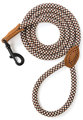 Mile High Life Rope Leash with Genuine Leather Connection, 6 FT/5 FT/4 FT, Heavy Duty Leash for Medium & Large Dogs (Brown, 48 Inch)