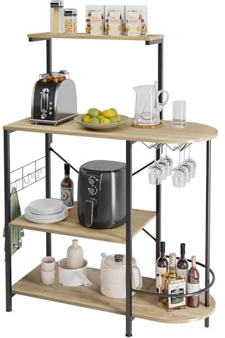 Bestier Küchen-Bäckerregal mit Stauraum und Weinglashalter Mikrowellen-Ofenständer Nutzfläche mit Ablage Küchenregal-Organizer Kaffeebar-Tisch