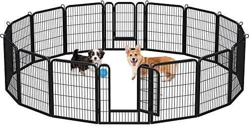 Yaheetech 16-teilig Hundelaufstall 80cm hoch, Hundezaun mit 2 Türen, Automatische Verriegelung, Faltbare Freigehege für Garten