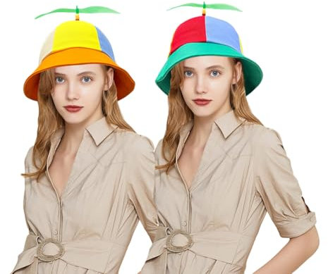 SHDIEHJFMLDH 2 Stück Propeller mütze, Cute Bucket hat, Helikopter Kappe, Mehrfarbiger Helikopter Hut Propeller mütze für Erwachsene und Kinder (grün und orange)