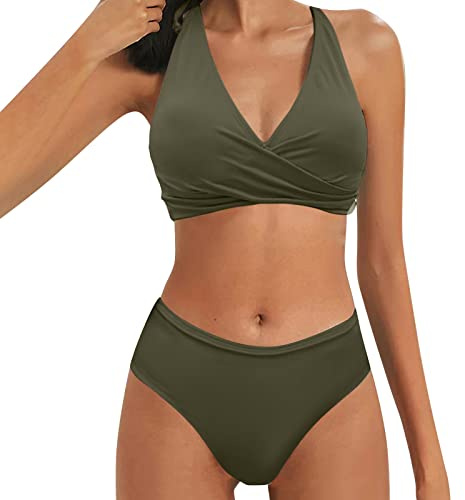 Bikini Set Deux Pièces pour Femme V-Cou Froncé Croisé Bikini Push Up Taille Haute Maillot Elégant Amincissante Shorty Sexy Brésilien Grande Taille Maillot De Bain Push Up Rembourré