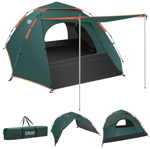 Cflity Tenda da Campeggio, 3 Persone da Tenda Pop Up Automatica Istantaneo Tre Strati Impermeabile 4 Stagione Grande Tenda con Estensibile Tappetino da Terra 2 Pali per Tende