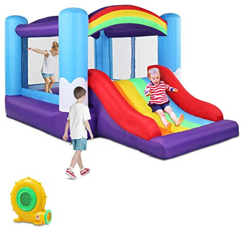 LEADZM Hüpfburg mit Gebläse, Hüpfburgen mit Rutsche, Geeignet für Kinder von 3–10 Jahren, Aufblasbares Schloss Indoor & Outdoor, 360x240x210cm