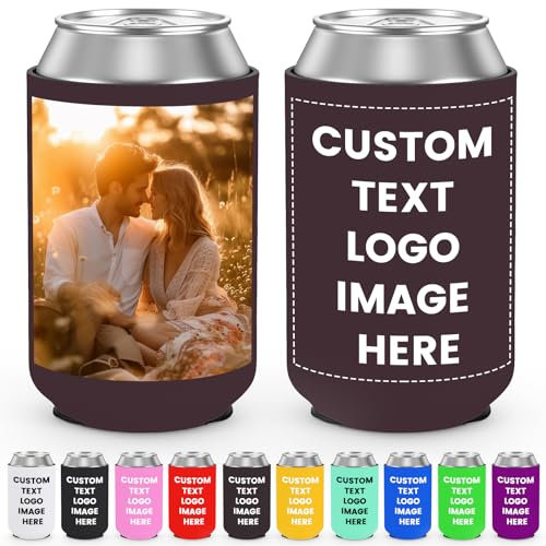 Custom Can Cooler Sleeves Bulk Personalised Foldable Insulated Beverage Bottle Holder with Logo Image Text for Wedding Graduation Birthday Party, 1-1000PCS