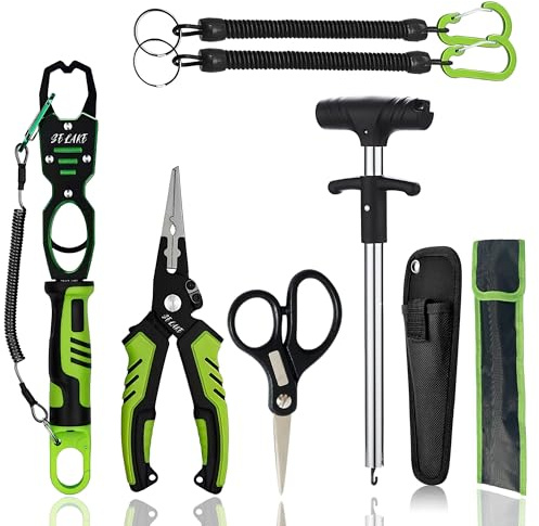 Selake 7 PCS Complete Fishing Tools Set, Fish Lip Gripper with Scale, Fishing Pliers, Hook Remover, Line Cutter & Scissors, Corrosion Resistant for Saltwater Freshwater Kayak Ice Fishing