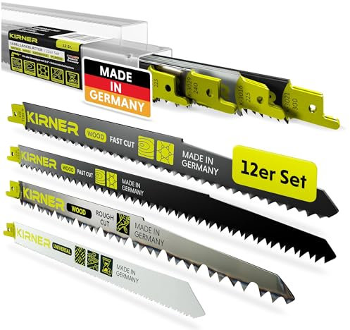 KIRNER Säbelsägeblätter Set Holz, Metall & Grünholz [ Ultimatives Set für alle Anwendungen ] 12er Set mit Universalaufnahme speziell für Holz, Metall, Holz & Nägel und Grünholz - inkl. Box