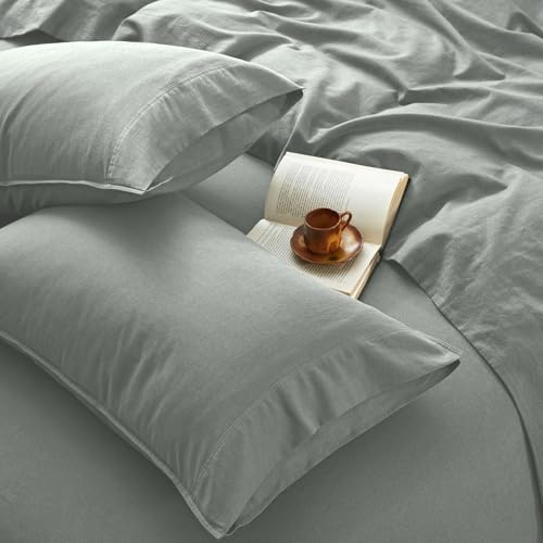 OnlySet 3Pcs Organic Linen Sheets Twin Size, 100% French Linen from Normandy, Tear-Resistant Earl Gray Bed Sheets Twin Sheet Set with 16 Inch Deep Pocket, 1 Flat Sheet, 1 Fitted Sheet, 1 Pillowcases