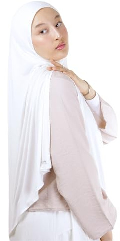 Hijab da indossare completamente in jersey di fibre di bambù naturali, hijab traspirante e ipoallergenico per donna musulmana, scialle islamico, velo da indossare HE340, avorio, Taglia unica