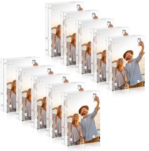 lalago 10 Pezzi 6 x 9 cm Portafoto da Tavolo, Cornice Magnetica in Acrilico, Magnetica Trasparente Cornice, Portafoto Senza Cornice Bifacciale Display per Esporre Foto, Cartoline, Instax mini