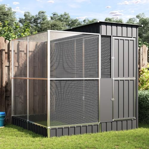 Emmtore Voliere mit Erweiterung Silbern Stahl, Vogelvoliere, Wellensittichkäfig, großer Vogelkäfig, Vogelkäfig, Papageienkäfig,209 x 203 x 216 cm