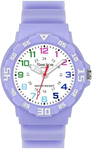 SOCICO Orologio analogico per bambini Orologio da polso con tempo di apprendimento impermeabile per ragazzi e ragazze con cinturino morbido per bambini (Viola)