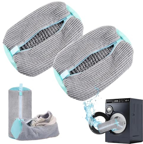 2 Pack Shoe Washing Machine Bag Shoe Trainer Washing Machine Bag Mesh Laundry Bags Shoe Bags for Travel Reusable Shoe Cleaning Bag for All Shoe Sizes (Grey)