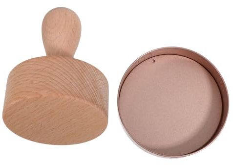 STOBAZA Aluminum Alloy Egg Tart Mold Removable Bottom Metal Baking Tart Mold Beechwood Dough Press 2pcs Set for Bakery Use