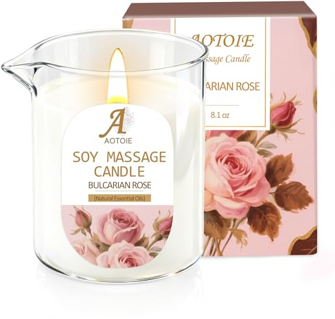 Bougie de Massage pour Couple 240ml, Bougie à Basse Température en Cire de Soja 100% – Huile de Massage à la Lavande & Rose pour Relaxation Profonde et Anti-Stress, Idée Cadeau pour Femme (Rosa)