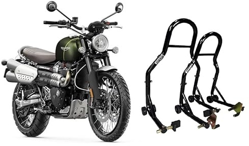 2 Cavalletti alzamoto alza moto per alzare sollevare la ruota gomma anteriore e posteriore davanti dietro compatibili con Triumph Scrambler 400 900 1200 avantreno retrotreno