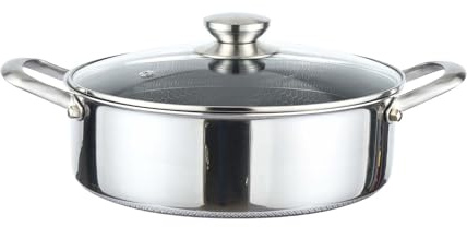 Pentole in acciaio inox con coperchio in vetro, con struttura a nido d'ape, rivestimento antiaderente a induzione, 32 cm