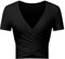 Uniquestyle Courtes Tops Tee Shirt Femme Moulant Haut Sexy Col V Cache Coeur Decollete Top Femme élégant Chic Manche Courte Slim Blouse Serré Croix Avant Noire S