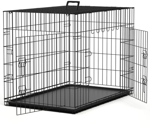Nobleza Gabbia per Cani in Metallo, 76x45x51,5cm, Scatola con Griglie, Gabbia per Animali Domestici con 2 Porte, Vassoio di Base in Plastica Resistente alla Masticazione e Maniglia per Il Trasporto