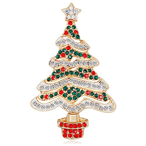 Spilla per albero di Natale, con zirconi cubici, tono oro, strass per donne e ragazze, con fiocco e fiocco per il collo, accessori per vestito, gioielli di Natale