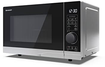 SHARP YC-PG204AU-S Compact 20 Litre 700W Digital Microwave with 900W Grill, 10 power levels, ECO Mode, defrost function, LED cavity light - Silver