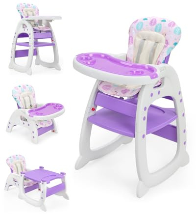 SANDINRAYLI Baby High Chair, Highchairs for Babies and Toddlers, Convertible Baby Feeding Chair, Adjustable Eating Chair for Baby Boy & Girl, High Chairs for Babies 6 Months to 6 Years, Purple