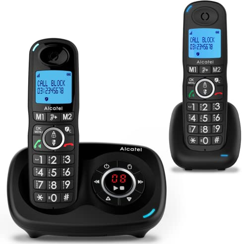 ALCATEL XL595 B Voice Duo - Senior Cordless Phone With Answering Machine - Large Backlit Display - Handsfree - Call Barring - Audio Boost - 14 Min Answering Machine - 2 Handsets - Black
