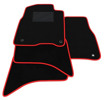 Fußmatten kompatibel mit Dodge RAM 1500 - Doppelkabine 2009-2025, roter Rand, maßgeschneiderte Automatten-Set, Velours Fußmatten Set, Autoteppich