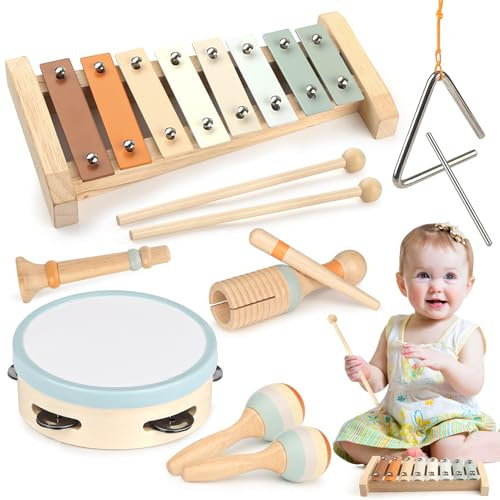 Musikinstrumente für Kinder Kinderspielzeug ab 3 Jahre holzspielzeug Trommel Xylophone für Kinder Baby Musikspielzeug Montessori Spielzeug ab 3 Jahre