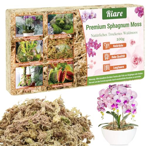 Riare 100g Sphaigne pour Plante Naturelle Compressé Sphaigne pour Orchidées Mélange pour Pot - pour la Culture de Plantes à la Maison,Fée Jardins (100g)