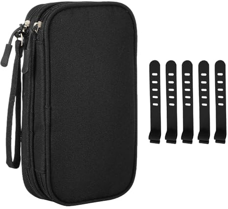 MAXQUU 1 sac de rangement de câble électronique de voyage avec 5 sangles de rangement pour câbles, sac de rangement étanche pour accessoires (noir), Noir , 19 * 11 * 6,5 cm, Valise