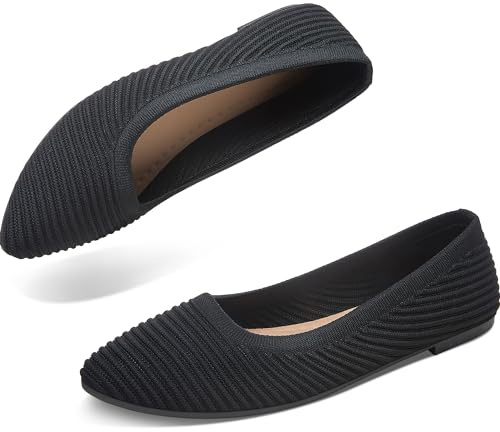 ALTOCIS Women’s Knit Ballet Flats Ladies Comfortable Pointed-Toe Dressy Shoes Casual Soft Flat Shoes Ballerina Walking Flats Shoes(Black US08)