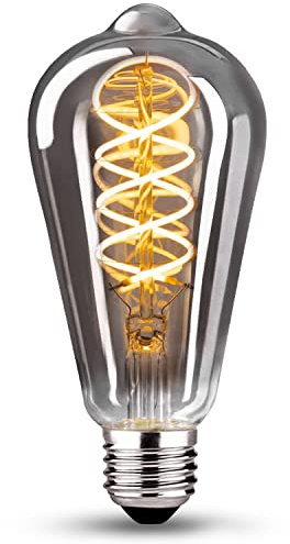 Edison Vintage Glödlampa E27 Dimbar 4W, LED Vintagelampa E27 Varmvit 2400K ST64 Spiralfilament Retro Glödlampa Idealisk för nostalgi och retrobelysning - Grått glas - 4-pack
