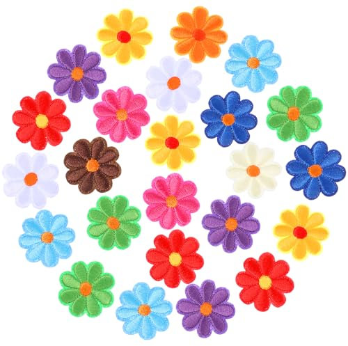 36 Stück Blumen Aufnäher zum Aufbügeln - Bunte Bügelbilder Flicken, Blumenapplikationen für Textilien, DIY-Basteleien, Hüte, Jeans, Jacken, Rucksäcke