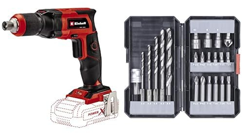 Einhell Atornillador de obra en seco con batería TE-DY 18 Li-Solo Power X-Change (iones de litio,18 V, 4000 min-1, tope de profundidad, sin batería ni cargador, E-Box)+ Kit de brocas/ puntas