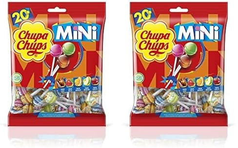 Mini Chupa Chups Caramelo con Palo de Sabores Variados - Bolsa de 20 unidades de 6 gr/ud (Paquete de 2)