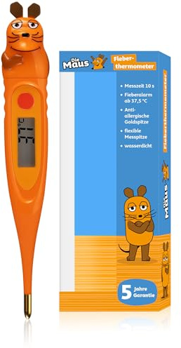 DieMouse digital febertermometer för barn, kort mättid ca 10 sek, flexibel spets, anti-allergisk guldspets, feberalarm, minnesindikator