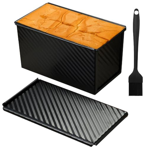 LUPATDY Molde para pan tostado con tapa, molde para pan con tapa, 450 g, antiadherente, molde para pan, molde para tartas, molde para tostadas, sándwich, pasteles (negro)