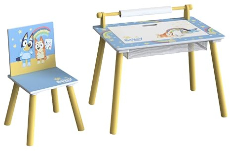 Bluey Kids Activity Desk & Chair Set – Wooden Table with Lift-Up Tabletop, Built-In Chalkboard, & Storage – Study & Play Desk for Toddlers & Children Aged 3+