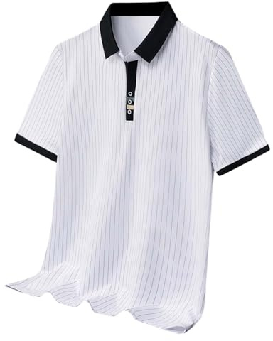 Foweknow Polo de manga corta para hombre, de seda helada, camisas de trabajo, transpirable, de secado rápido, camiseta deportiva, de ocio, de verano, de golf, con botón, polo regular, básico, camiseta