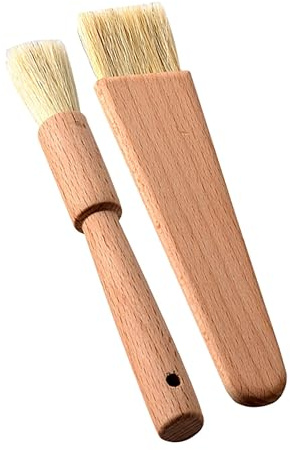 Zerodeko 2 Piezas Cepillo para hornear haya cepillo para la comida cerdas de jabalí herramienta de pastelería cocinando madera Khaki