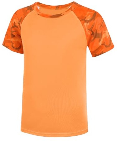 Roadbox Boys Swim Shirt Short Sleeve, UPF 50+ Sun Protection Surf Fishing Shirts, SPF Kids Youth Quick Dry Beach Rash Guard Orange