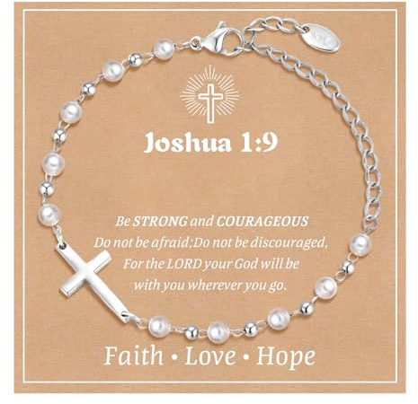 Baby Baptism Cross Bracelet Gift : Delicate Silver Delicate Pearl Cross Bracelets Children Kids Daughter Granddaughter Son Birthday First Communion Confirmation Gifts Christian Jewelry Joshua 1 9 Card