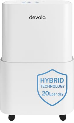 Devola 20L/Day Hybrid Dehumidifier & Air Purifier with HEPA Filter With PM 2.5 Air Quality Sensor, UV-C Lamp, & Ionizer, Ideal Dehumidifiers For Home (DVHA20L)