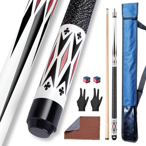 Sinkkuma Pool Cue Stick Set,58 Billiard Cue Sticks,19/20 oz 1/2 Maple Billiard Pool Stick,13mm Cue Tip 2-Piece Pool Cue (White 19oz)