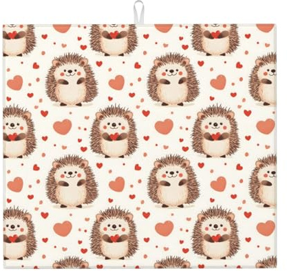 Tapete de microfibra para secar platos con estampado de corazón de erizo para encimera de cocina, lavable a máquina, súper absorbente, tapete de secado de platos, 40.6 x 45.7 cm