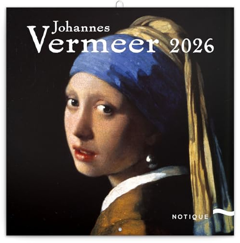 NOTIQUE Calendario da parete 2026 Johannes Vermeer, calendario mensile in brochure, design estetico 30 x 30 cm (aperto 30x60)
