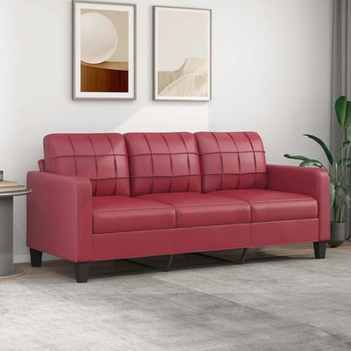 ACAGALA Divano a 3 posti con cuscino, divano con braccioli, in similpelle, divano lounge moderno, per soggiorno, camera da letto, home cinema, camera degli ospiti, 180 cm, colore: rosso vinaccia