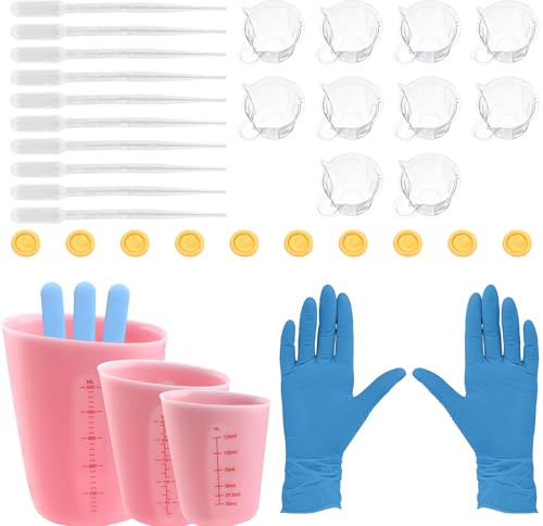 YOYEAH Set di misurini in Silicone Accessori in Resina epossidica, 3 Pezzi (125 ML/250 ML/500 ML) con Asta di miscelazione, contagocce, Letti per Dita per stampi Raysin, Artigianato Fai-da-Te