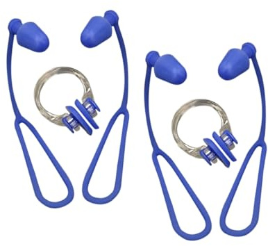 Pinza Naso da Nuoto con Cordino, 2 Pezzi, Silicone Blu | Tappi Orecchie Inclusi, Adatti a Bambini e Adulti, Morbidi, Comodi, in Acqua e Sport Acquatici